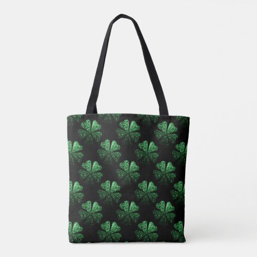 Tote Bag Motif Shamrock brillant vert foncé sur noir (Dos)