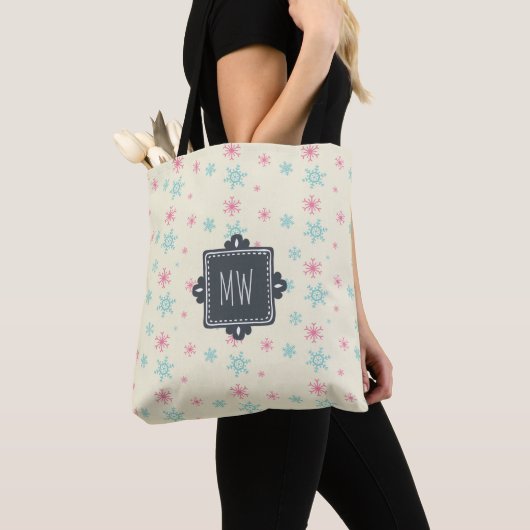 Tote Bag Motif Snowflake Avec Carré Fancy Personnalisé (De près)
