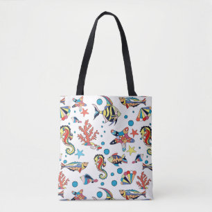 Tote Bag Motif sous-marin coloré de vie marine