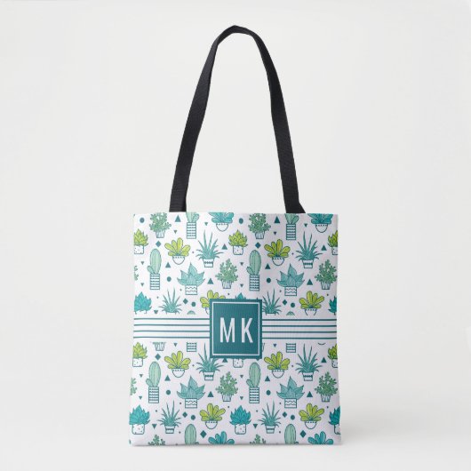Tote Bag Motif succulent d'aquarelle verte et bleue (Devant)