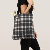 Tote Bag Motif Tartan Plaid Classique - noir et blanc cassé (De près)