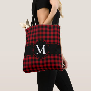 Tote Bag Motif Tartan rouge Monogramme
