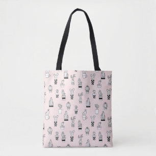 Tote Bag Motif tiré par la main mignon de cactus