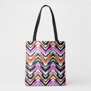 Tote Bag Motif tiré par la main noir, orange, et rose de