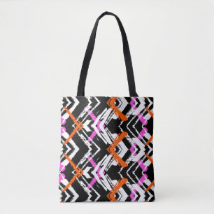 Tote Bag Motif tiré par la main noir, orange, et rose de