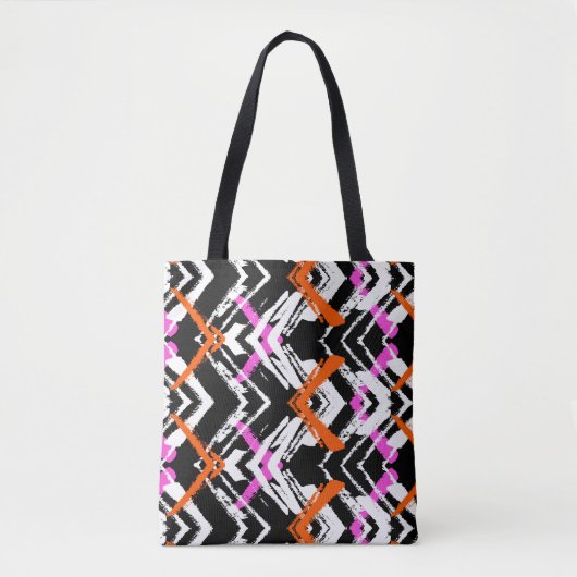 Tote Bag Motif tiré par la main noir, orange, et rose de (Devant)