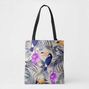 Tote Bag Motif transparent tropical avec toucans, monstre,