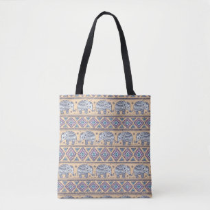 Tote Bag Motif tribal d'éléphant ethnique bleu