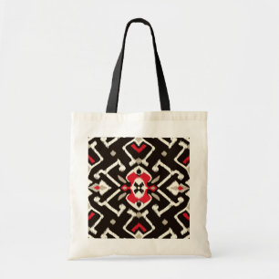 Tote Bag Motif tribal d'ikat rouge noir géométrique chic