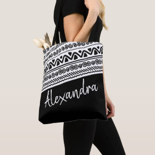 Tote Bag Motif tribal noir blanc personnalisé