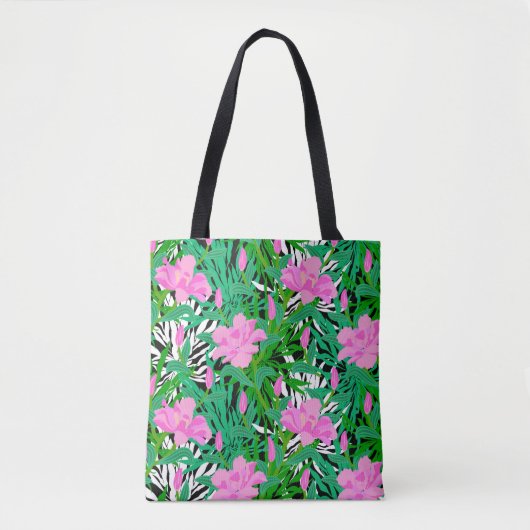 Tote Bag Motif tropical avec des fleurs de jungle (Devant)