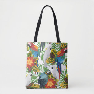 Tote Bag Motif tropical sans couture avec perroquets.