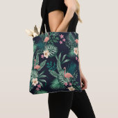 Tote Bag  motif tropicale transparente avec feuillage luxur (De près)
