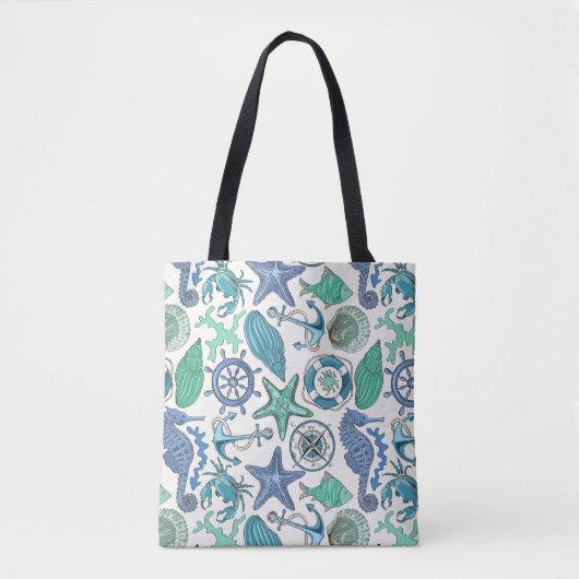 Tote Bag Motif turquoise d'animaux de mer (Devant)