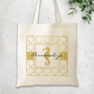 Tote Bag Motif vague océanique Art déco hippocampe paillett