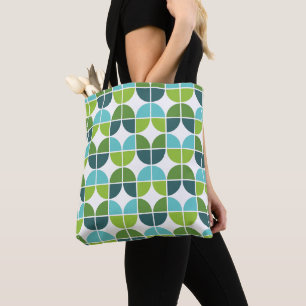 Tote Bag Motif vert bleu géométrique rétro