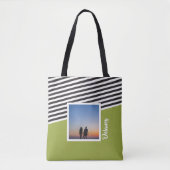 Tote Bag Motif vert et rayé Photo personnalisée (Devant)