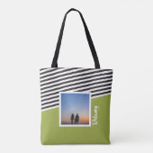 Tote Bag Motif vert et rayé Photo personnalisée (Dos)