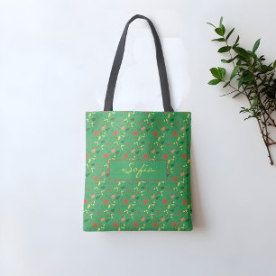 Tote Bag Motif vert fleur sauvage pavot rouge Fourre-tout