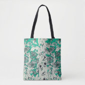 Tote Bag Motif vert Turquoise blanc de fleurs graphiques (Devant)
