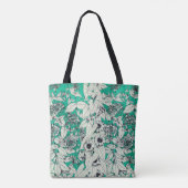 Tote Bag Motif vert Turquoise blanc de fleurs graphiques (Dos)