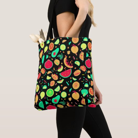 Tote Bag Motif vibrant de fruits de néon (De près)