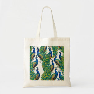 Tote Bag Motif vibrant de plume de paon en bleu royal