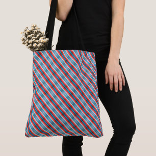 Tote Bag Motif vibrant de rayures diagonales rouges, bleues