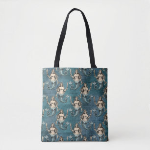 Tote Bag Motif vintage de sirène bleu