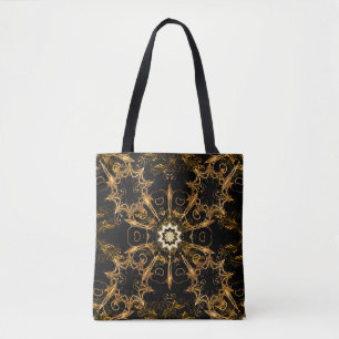 Tote Bag motif vintage. Grille dorée. Flocon de neige, Noël