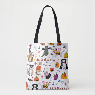 Tote Bag Motif Vintage Halloween Cats
