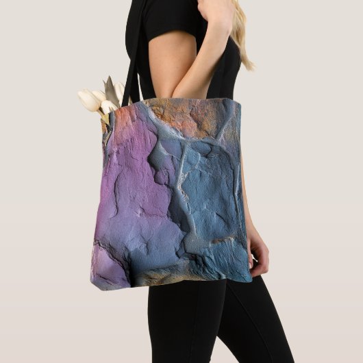 Tote Bag Motif violet et bleu rock (De près)