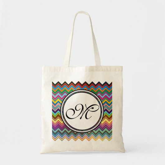 Tote Bag Motif ZIGZAG - couleur + votre monogramme (Devant)
