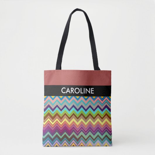 Tote Bag Motif ZIGZAG - multicolore + votre backgr. (Devant)