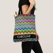 Tote Bag Motif ZIGZAG - multicolore + votre backgr. (De près)