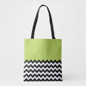 Tote Bag Motif Zigzag noir et blanc, Chevron, Vert (Devant)