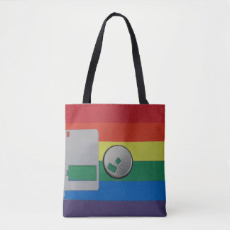 Tote Bag motifs couleur gay pride sur disquette rétro