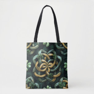 TOTE BAG MOTIFS DE COULEURS EN CELTIQUE IRLANDAIS VERT & OR