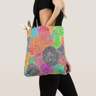 Tote Bag Motifs d'empreintes digitales colorées Art Abstrai
