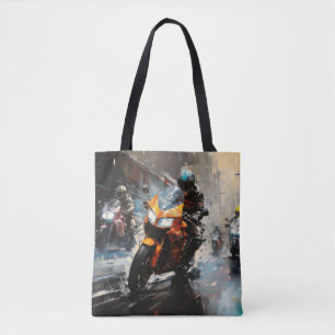 Tote Bag Moto Race Action Sport Peinture Art Décor Abstrait