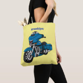 Tote Bag Motocyclette dessin animé bleu heureux mignon (De près)