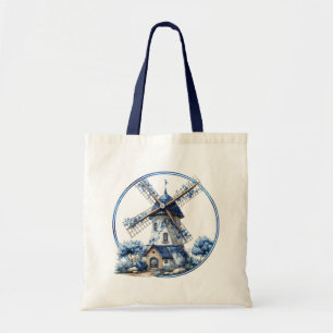 Tote Bag Moulin à vent aquarelle bleu de Delft magnifique