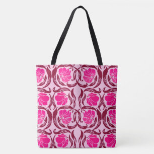 Tote Bag Mouron de William Morris, fuchsia et rose-clair