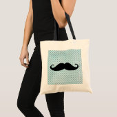 Tote Bag Moustache noire drôle sur le pois bleu turquoise (Devant (produit))