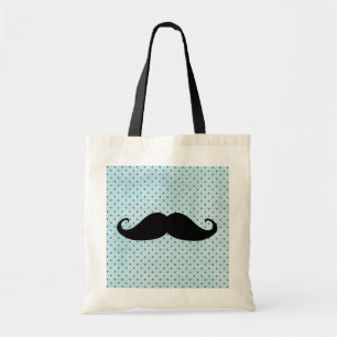 Tote Bag Moustache noire drôle sur le pois bleu turquoise
