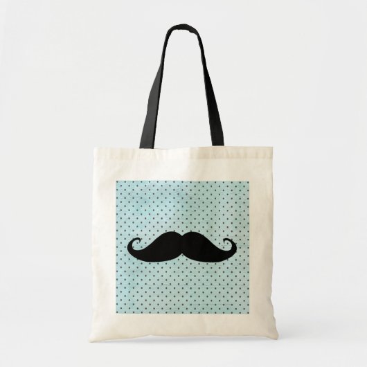 Tote Bag Moustache noire drôle sur le pois bleu turquoise (Devant)