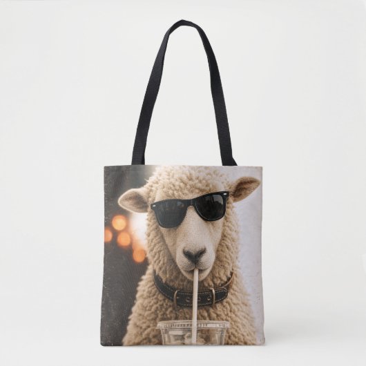 Tote Bag Moutons Cool Buvant un Café Glacé (Devant)