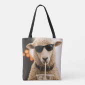 Tote Bag Moutons Cool Buvant un Café Glacé (Dos)