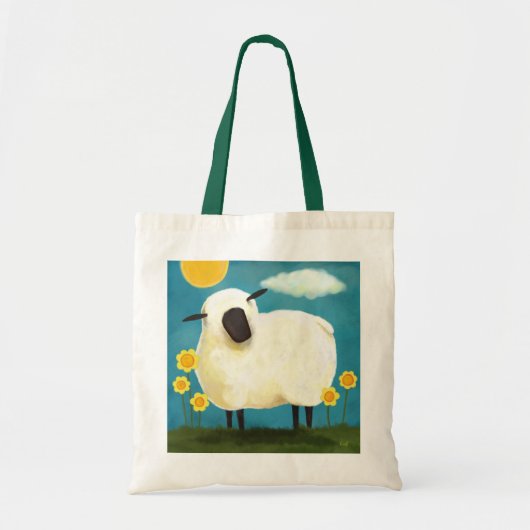 Tote Bag Moutons pelucheux et fleurs jaunes (Devant)