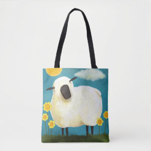 Tote Bag Moutons pelucheux lunatiques et fleurs jaunes